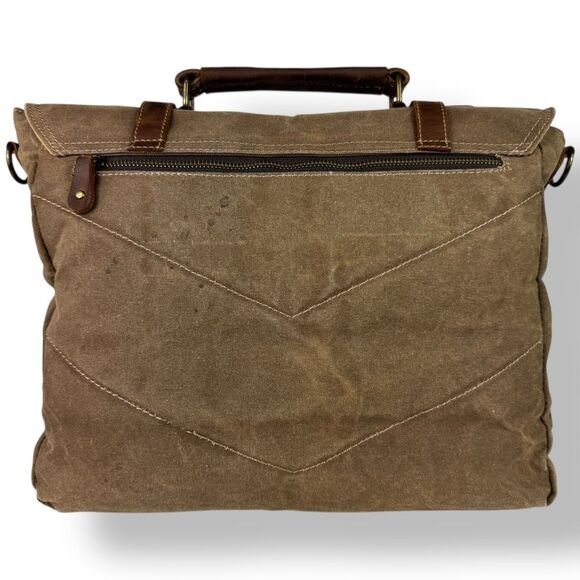 Vintage Style Waxed Canvas Brown Leather Rugged Briefcase Messenger Shoulder Bag - Picture 5 of 16
